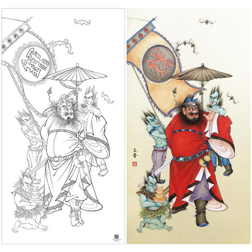 【大彩图】於文普工笔画白描底稿《钟馗》临摹勾线人物线稿WP34 商品图0