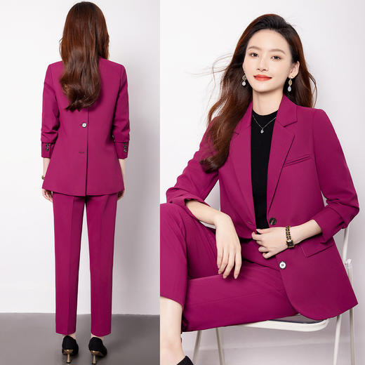 【上衣+裤子】罗蒙女士西装两件套简约气质工作职业面试两件套女 商品图4