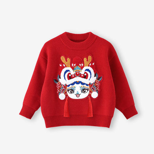 女童加厚毛衣裙套装秋冬款2024新年服加厚打底衫中小童本命年套装 商品图4