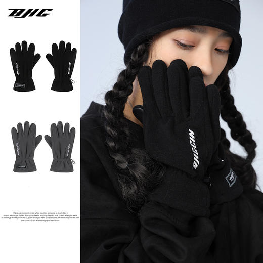 BJHG不计后果新款摇粒绒加厚男士冬季保暖防风刺绣骑行摩托车手套 商品图1