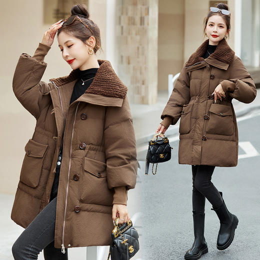 冬季新款，小个子羽绒服女针织大翻领中长款白鸭绒外套HR-XMR2511 商品图1