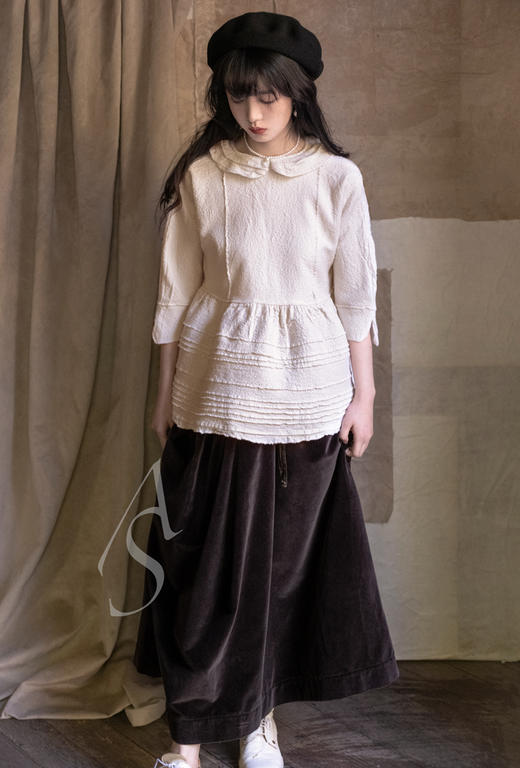 Daniela Gregis  奶油色手工塔克褶缩绒羊毛短外套 商品图1