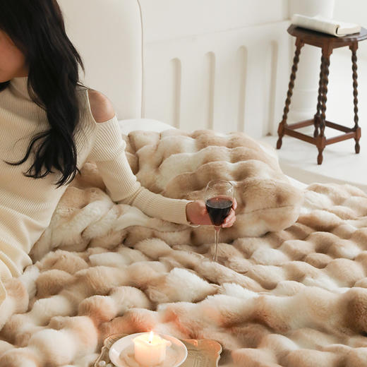 自然醒托斯卡纳法式轻奢保暖仿皮草扎染色毛毯沙发盖毯午睡盖被冬季加厚毯子MT 商品图2