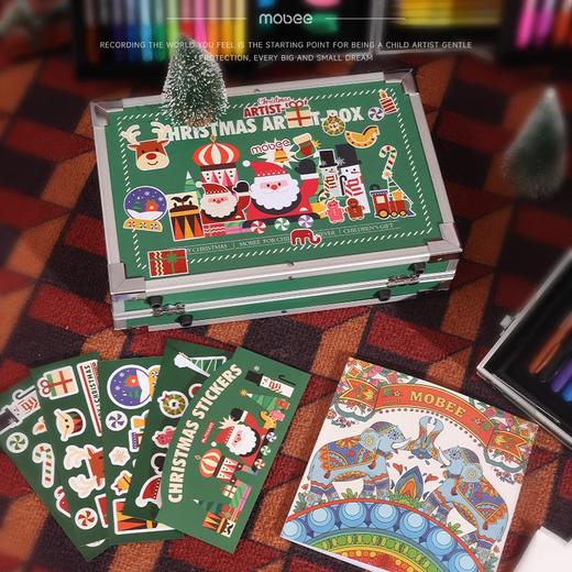 mobee儿童绘画笔套装小学生画画礼盒水彩笔蜡笔玩具男女孩六一生日礼物 圣诞限定款【贴纸+画册】 商品图5