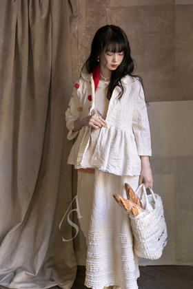 Daniela Gregis  奶油色不对称缩绒羊毛短外套