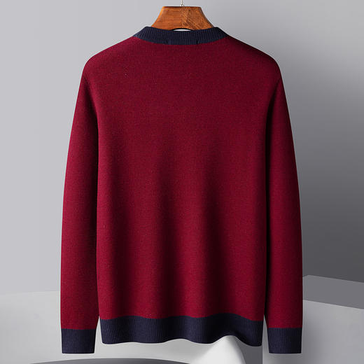27DKGLB09【100羊毛 格纹肩章】罗蒙秋冬男装羊毛衫男士加厚保暖圆领拼色休闲针织毛衣男 商品图1
