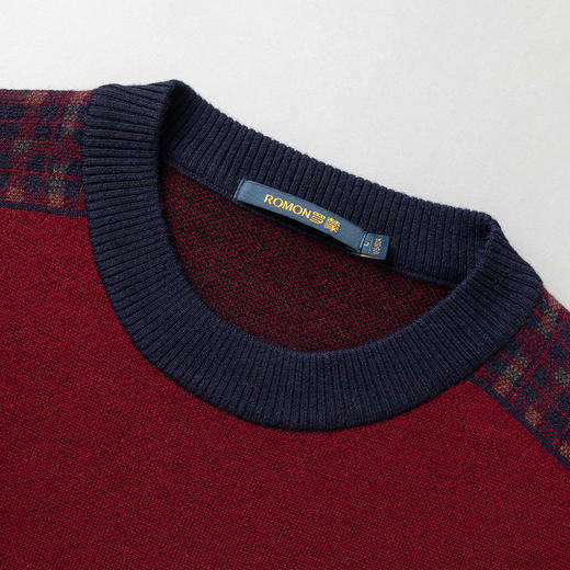 27DKGLB09【100羊毛 格纹肩章】罗蒙秋冬男装羊毛衫男士加厚保暖圆领拼色休闲针织毛衣男 商品图3