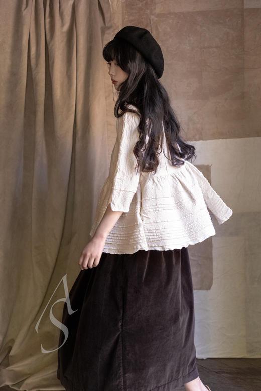 Daniela Gregis  奶油色手工塔克褶缩绒羊毛短外套 商品图5