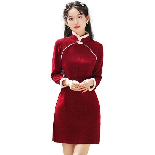 新款冬季加绒雪尼尔女童亲子改良旗袍QJZ873 商品图4