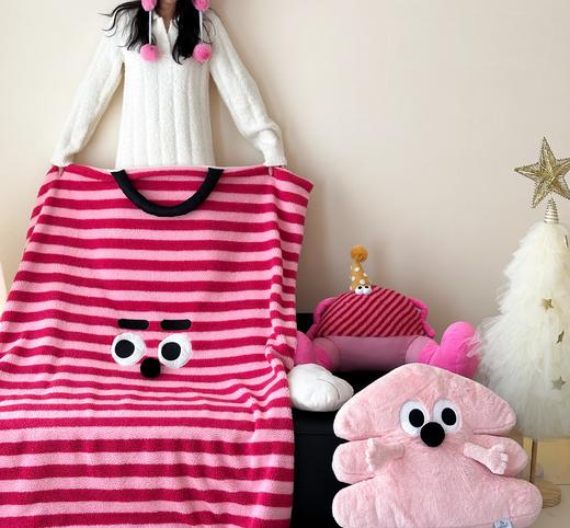 自然醒设计师款ins甜酷条纹牛奶羊羔绒毛毯萌趣卡通冬季加厚少女心披肩盖毯珊瑚绒午休毯MT 商品图6