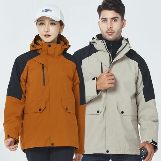 户外冲锋衣三合一可拆卸内胆登山服秋冬连帽防风防水工作服两件套 商品图0
