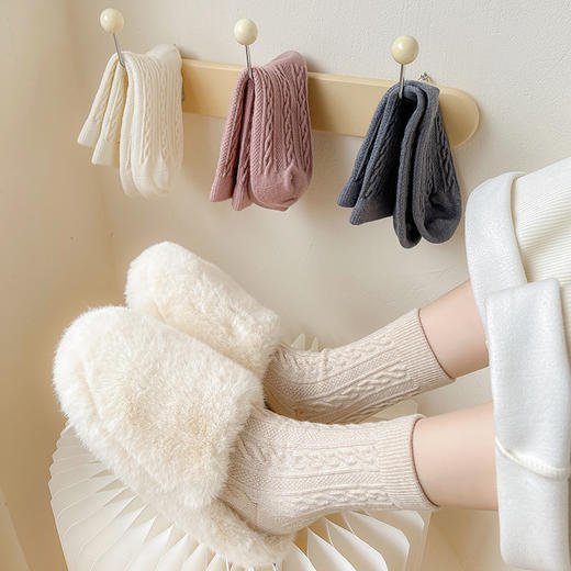 「8双装！保暖羊毛袜」秋冬加厚羊毛袜 麻花保暖中筒袜子女堆堆袜纯色复古新款女袜子配饰 商品图2