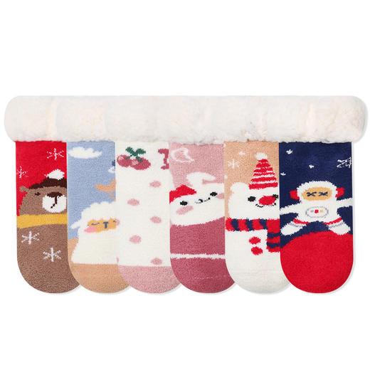 【2双】冬季加厚珊瑚绒圣诞袜子婴幼儿小童宝宝睡眠袜子袜套羊羔绒地板袜 商品图4