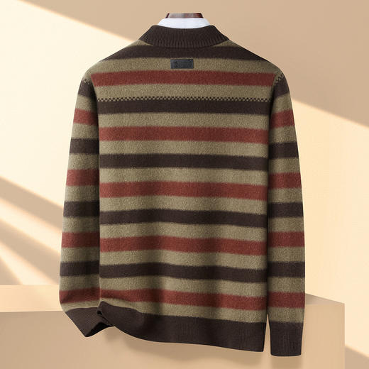 27DKHLA508H【100绵羊毛 横条撞色】罗蒙秋冬男装半高领羊毛衫男士加厚款针织条纹毛衣男 商品图3