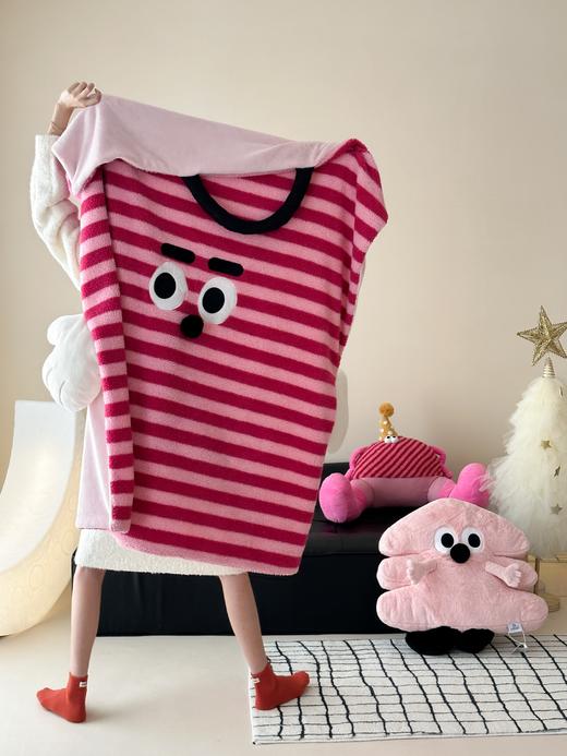 自然醒设计师款ins甜酷条纹牛奶羊羔绒毛毯萌趣卡通冬季加厚少女心披肩盖毯珊瑚绒午休毯MT 商品图5