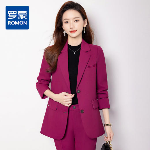 【上衣+裤子】罗蒙女士西装两件套简约气质工作职业面试两件套女 商品图0
