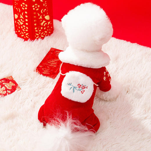 【宠物用品】-草莓娃娃领刺绣新年四脚唐装猫咪保暖加厚棉衣 商品图1