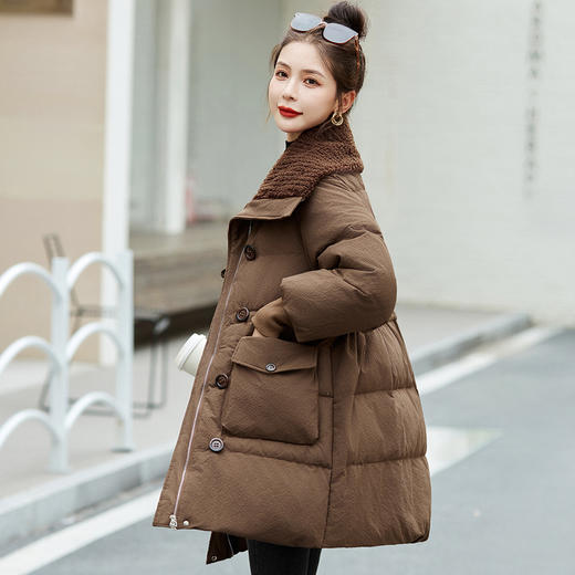 冬季新款，小个子羽绒服女针织大翻领中长款白鸭绒外套HR-XMR2511 商品图3