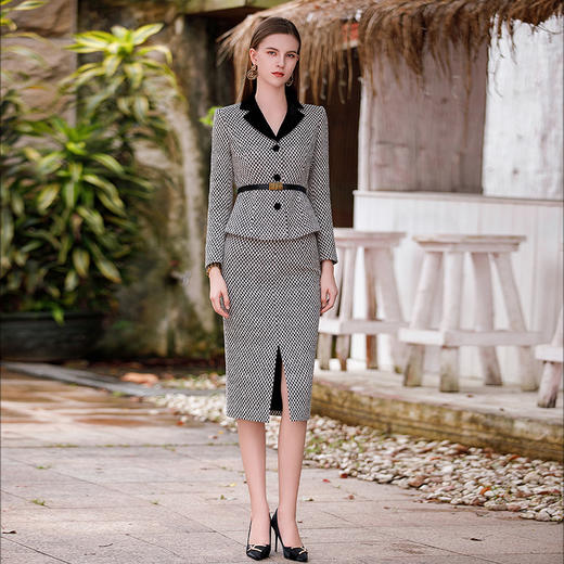 IWY/黑白格小香风时尚套装女秋冬新款名媛职业装女神范外套CS1895 商品图0