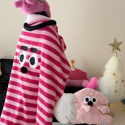 自然醒设计师款ins甜酷条纹牛奶羊羔绒毛毯萌趣卡通冬季加厚少女心披肩盖毯珊瑚绒午休毯MT 商品图1