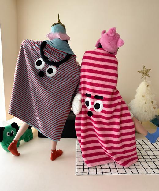 自然醒设计师款ins甜酷条纹牛奶羊羔绒毛毯萌趣卡通冬季加厚少女心披肩盖毯珊瑚绒午休毯MT 商品图8