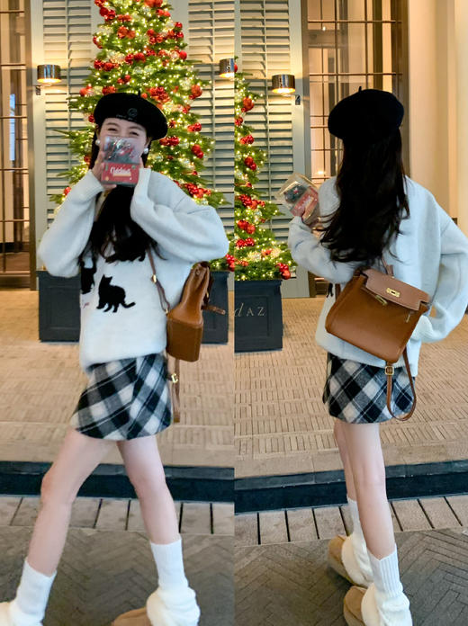 <曾小咸推荐> 黑色猫咪绣花毛衣   商品图1