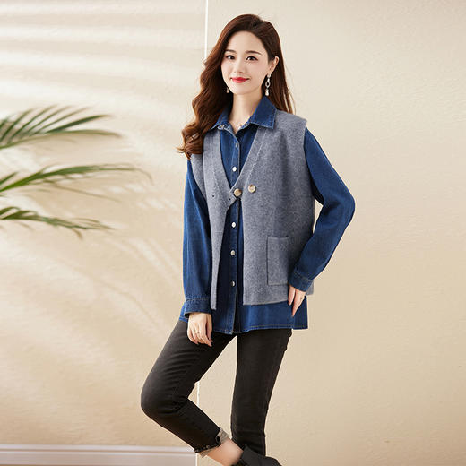 洋气时尚，百搭毛织马甲+牛仔衬衣款两件套HR-YBER327 商品图4