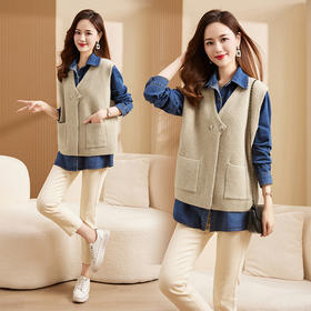 洋气时尚，百搭毛织马甲+牛仔衬衣款两件套HR-YBER327