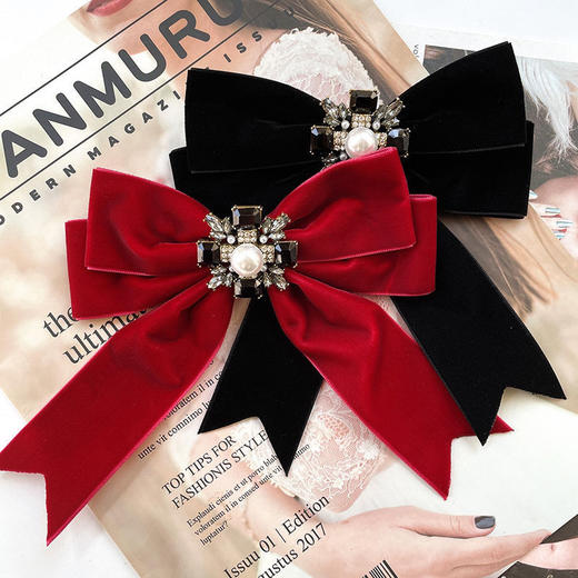 韩国东大门黑色丝绒蝴蝶结领结女学院风衬衫领口配饰银行职业领花 商品图1