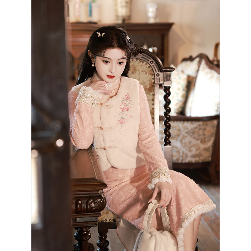 2023新中式冬款长袖加厚保暖马甲套装淑女唐装LSB-2439