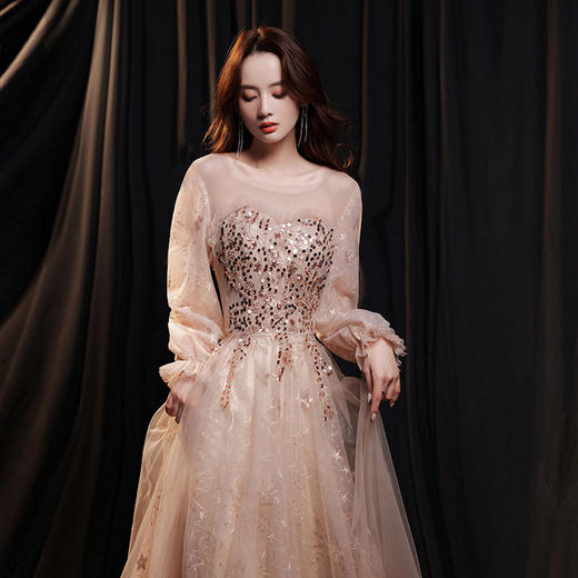 香槟色晚礼服女2023新款冬季宴会气质主持人生日闺蜜伴娘服公主裙 商品图3