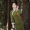 2023冬季新款加绒加厚毛领长款侧八扣中国复古风修身旗袍SJT-409 商品缩略图1