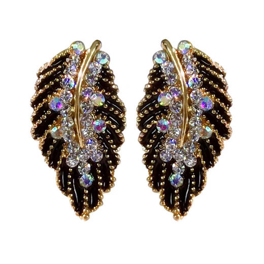 JU-F003新款黑色树叶满钻复古港风耳环清新甜美轻奢个性耳钉韩版耳饰 商品图4