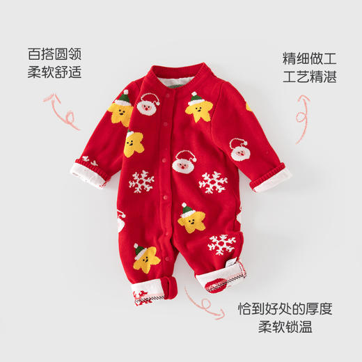 巴布雨新款圣诞毛衣婴儿A类针织婴儿连体衣秋冬款纯棉婴儿圣诞装 商品图1