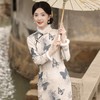 TX-399冬季新款加毛加厚圆襟长款改良旗袍水墨蝴蝶图案气质修身旗袍 商品缩略图2