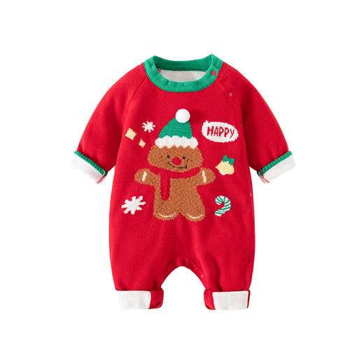 巴布雨新款A类纯棉宝宝圣诞毛衣加厚款婴儿圣诞连体衣婴儿新年服 商品图4