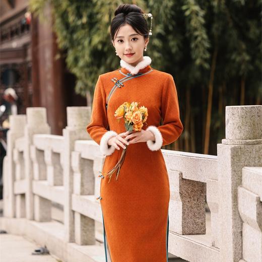 JN-410冬季新款 加绒加厚毛领侧八扣冬款旗袍少女旗袍改良旗袍现货 商品图1