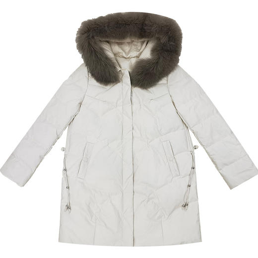 QYMXYKL-3996-L中长款修身时尚保暖羽绒服冬款长袖连帽真毛领防寒洋气白鸭绒外套 商品图4