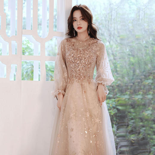香槟色晚礼服女2023新款冬季宴会气质主持人生日闺蜜伴娘服公主裙 商品图2