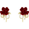 JU-C0210秋冬新款红色花朵耳环女法式气质简约甜美丝绒耳钉复古珍珠耳饰品 商品缩略图4