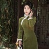 2023冬季新款加绒加厚毛领长款侧八扣中国复古风修身旗袍SJT-409 商品缩略图0