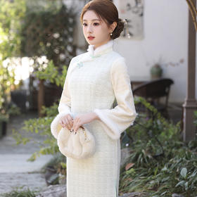 加绒仿水貂绒复合超柔年轻款长款修身旗袍MLS6830