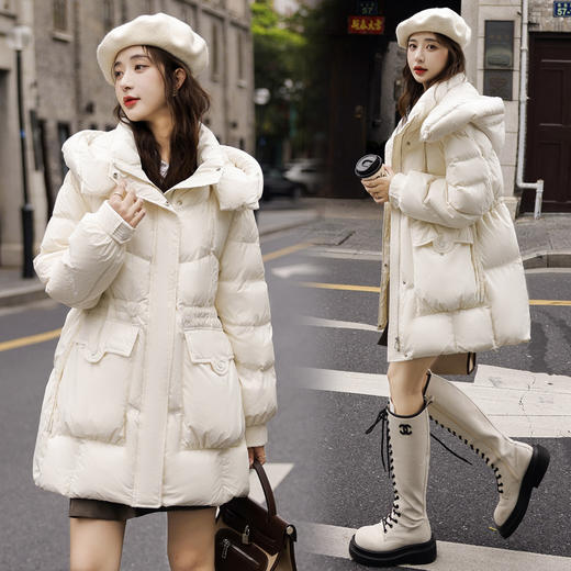冬季新款，白鸭绒时尚潮流抽绳长款羽绒服HR-HJY23769 商品图1