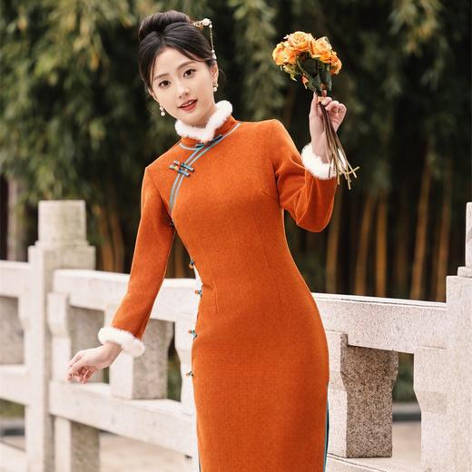 JN-410冬季新款 加绒加厚毛领侧八扣冬款旗袍少女旗袍改良旗袍现货 商品图3