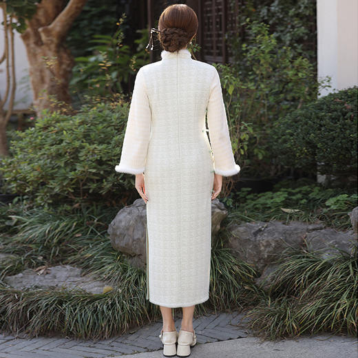 加绒仿水貂绒复合超柔年轻款长款修身旗袍MLS6830 商品图3