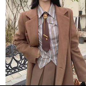 复古咖啡色领带古铜色小熊圆头别针装饰百搭免打领带