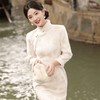冬季新款，加毛加厚针织雪尼尔侧八扣长款旗袍中国风开衩女旗袍SJT-395 商品缩略图1