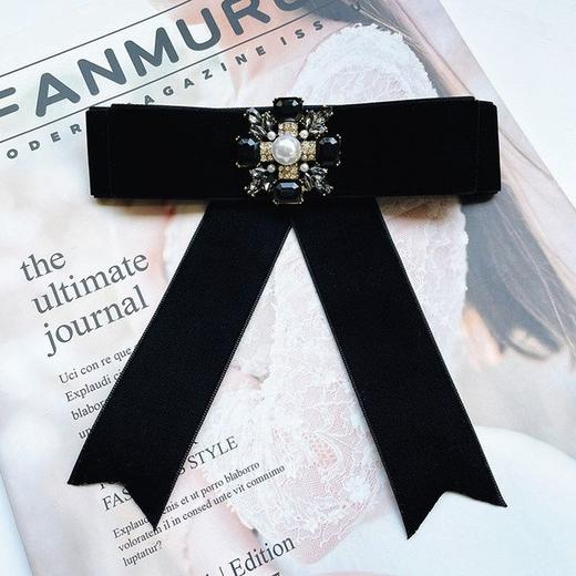 韩国东大门黑色丝绒蝴蝶结领结女学院风衬衫领口配饰银行职业领花 商品图5
