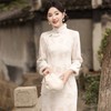 冬季新款，加毛加厚针织雪尼尔侧八扣长款旗袍中国风开衩女旗袍SJT-395 商品缩略图2