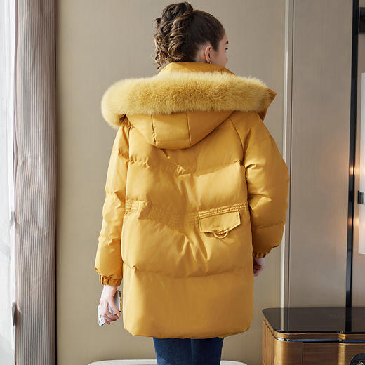 奢姿2025年冬季新款大码女装胖妹妹气质狐狸毛领连帽中长款羽绒服7334300215 商品图3